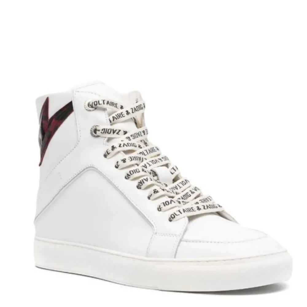 Zadig and Voltaire High Flash Calfskin Sneakers, Red‎ Lightening Bolt, 7, NIB - Picture 3 of 15